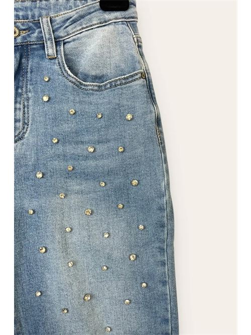 Jeans mom fit con strass e sfrangiato sotto LOVEme | TD-10701/Blue Jeans Chiaro